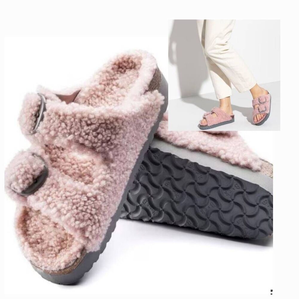 Birkenstock Soft Pink Fleece Sandals